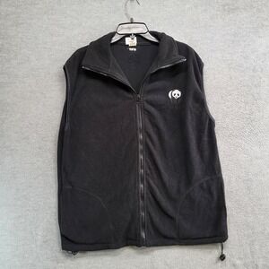 WWF Men Vest‎ L/XL Black Fleece Full Zip Panda Embroidered Drawstring Hem
